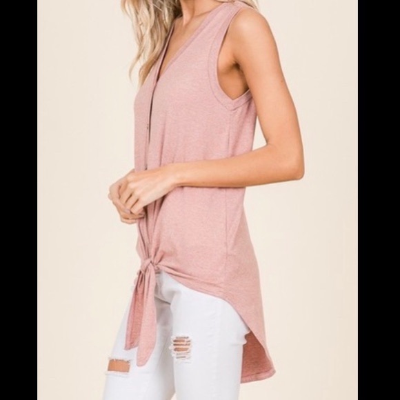 The Evangeline Top- mauve button front tie top - Picture 5 of 8